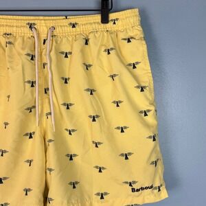 Barbour Mens Large Yellow Blue Lighthouse Mesh Lined 5" Swim Trunks Board Shorts